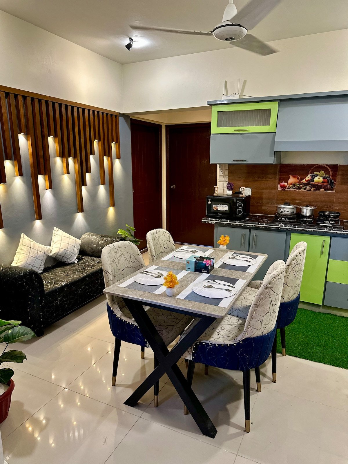 Designer 2BR Apartment in DHA With TV & AC - Dining area image 1
