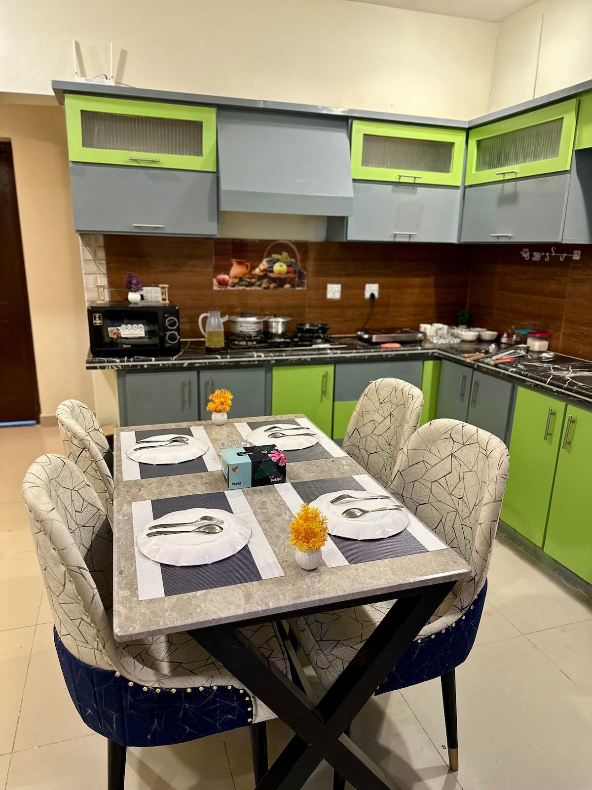Designer 2BR Apartment in DHA With TV & AC - Dining area image 2