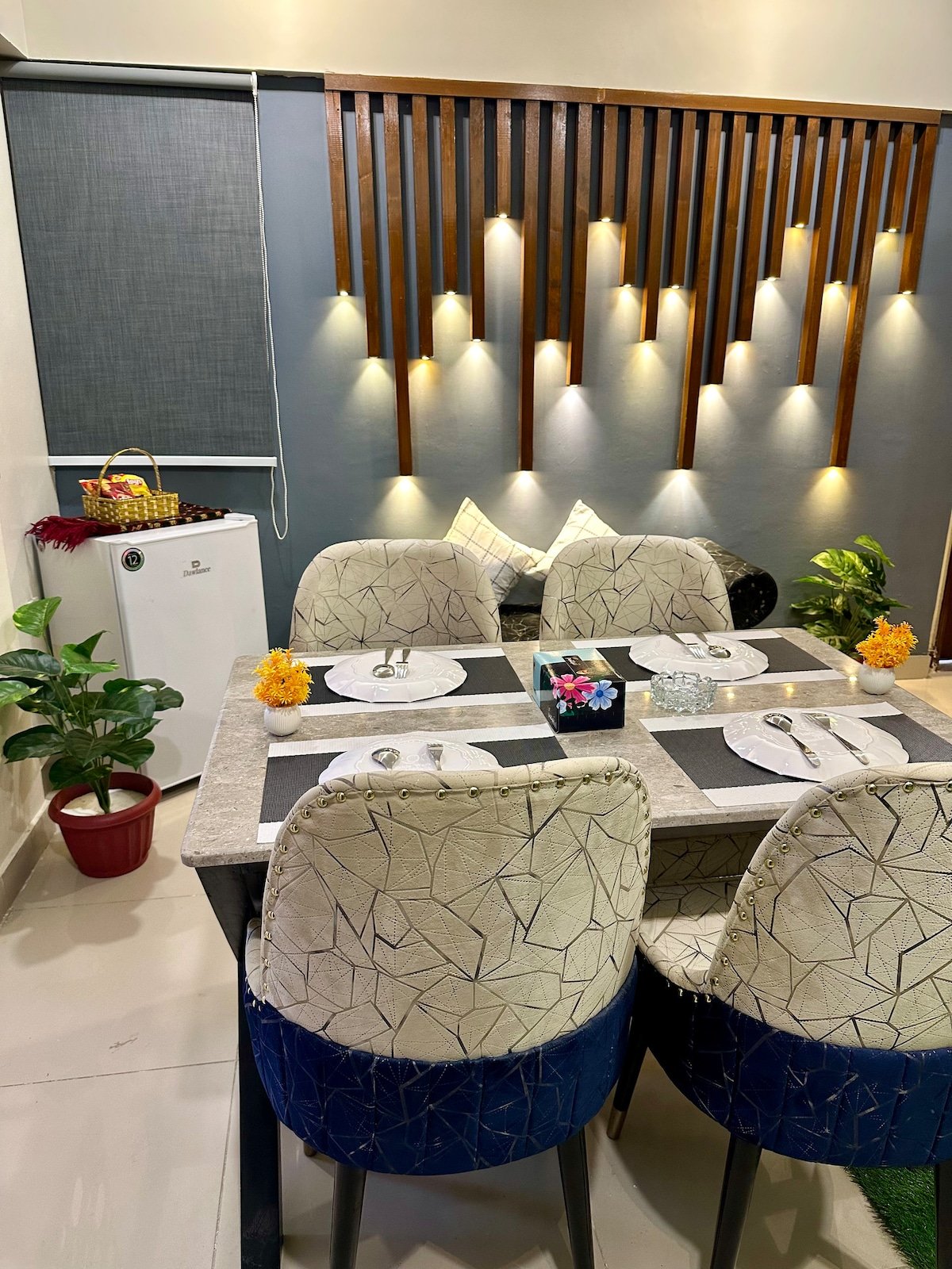 Designer 2BR Apartment in DHA With TV & AC - Dining area image 9
