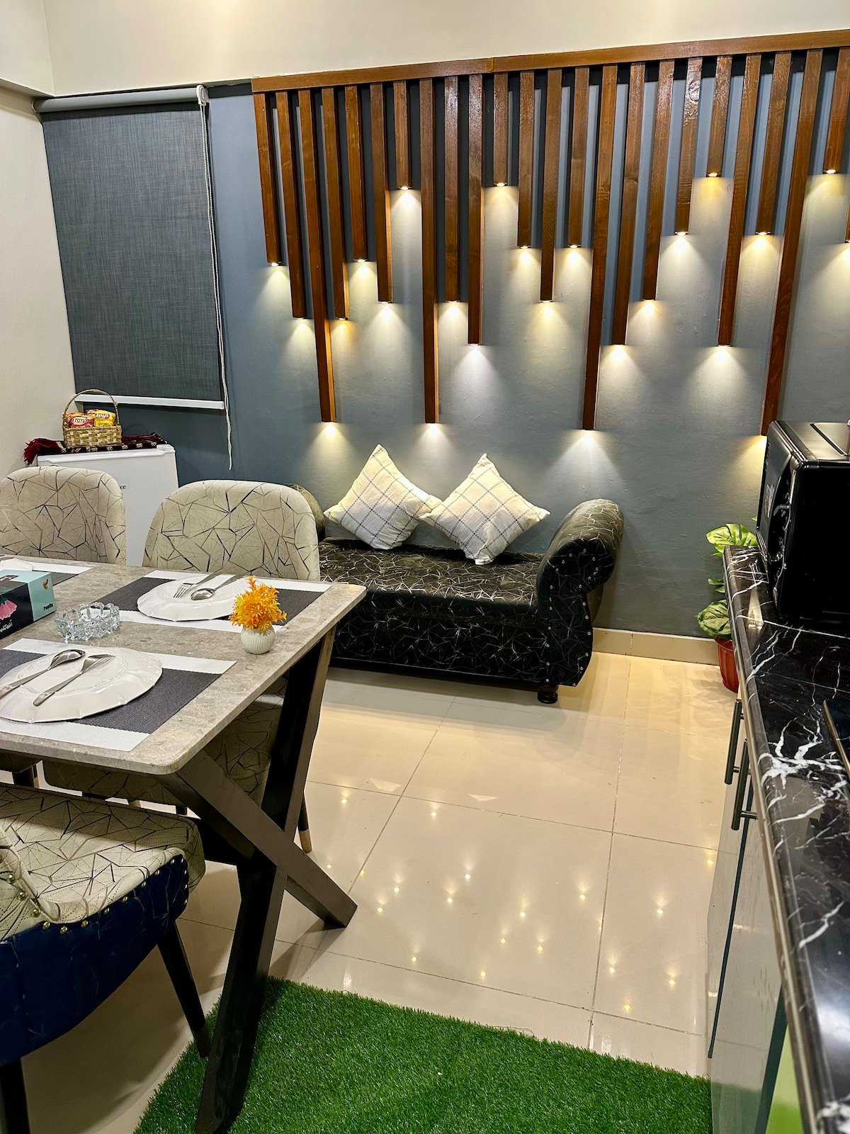 Designer 2BR Apartment in DHA With TV & AC - Dining area image 12