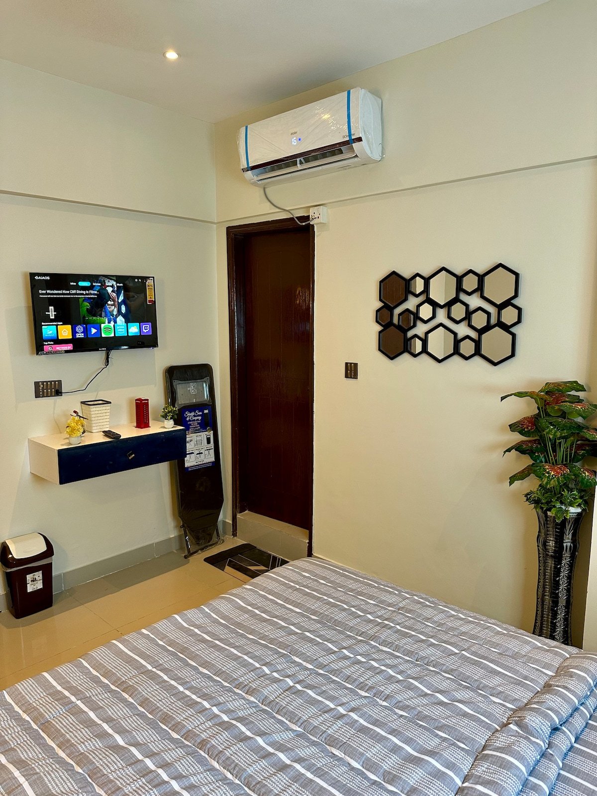 Designer 2BR Apartment in DHA With TV & AC - Bedroom 2 image 2